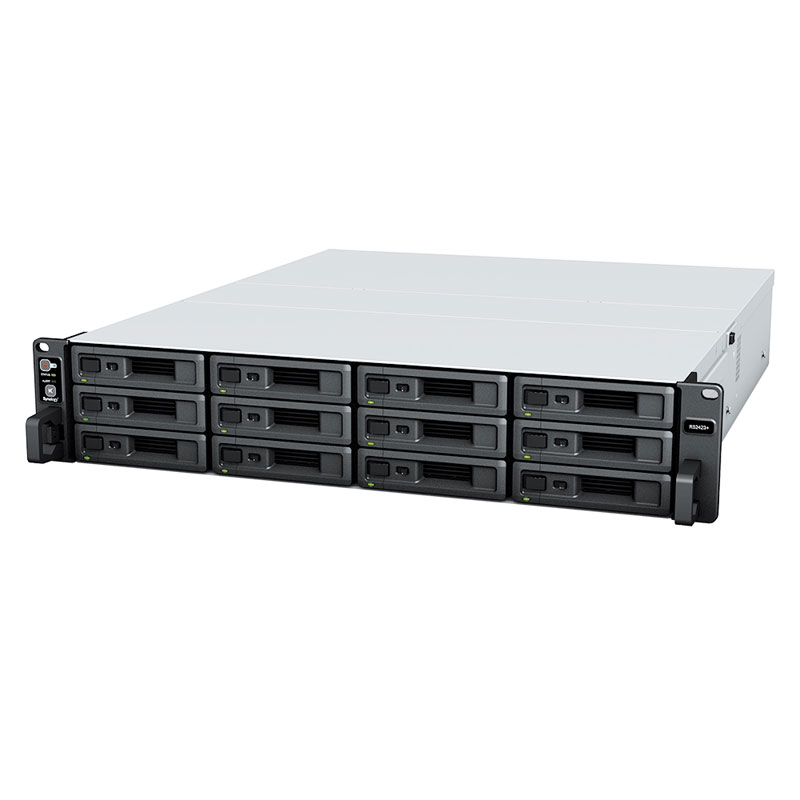 Synology-RackStation-RS2423+-Front-Left, Synology RackStation RS2423+ 12Bay (RS2423PLUS), Synology RackStation RS2423RP+ 12Bay (RS2423RPPLUS)
