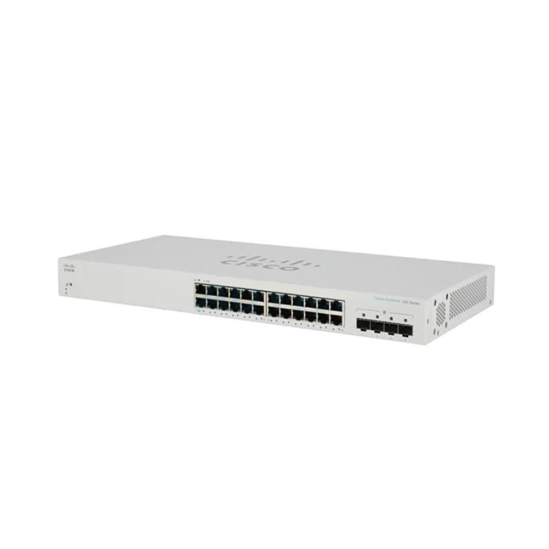 Cisco CBS220 24 Ports Front Left, Cisco CBS220 Smart 24-port GE 4x10G SFP+ Switch, Cisco CBS220 24-port GE 4x1G SFP