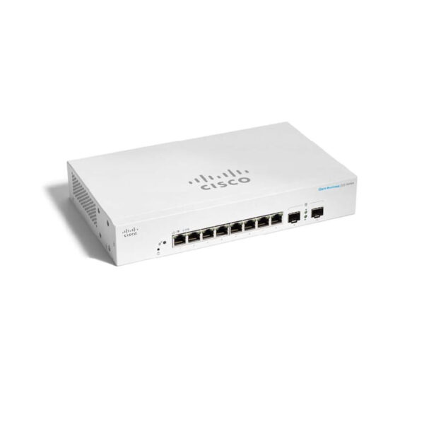 Cisco CBS220 8 Ports Front Right, Cisco CBS220 Smart 8-port GE Ext PS 2x1G SFP Switch, CBS220 8-port GE PoE 2x1G SFP, CBS220 8-port GE FPoE 2x1G SFP